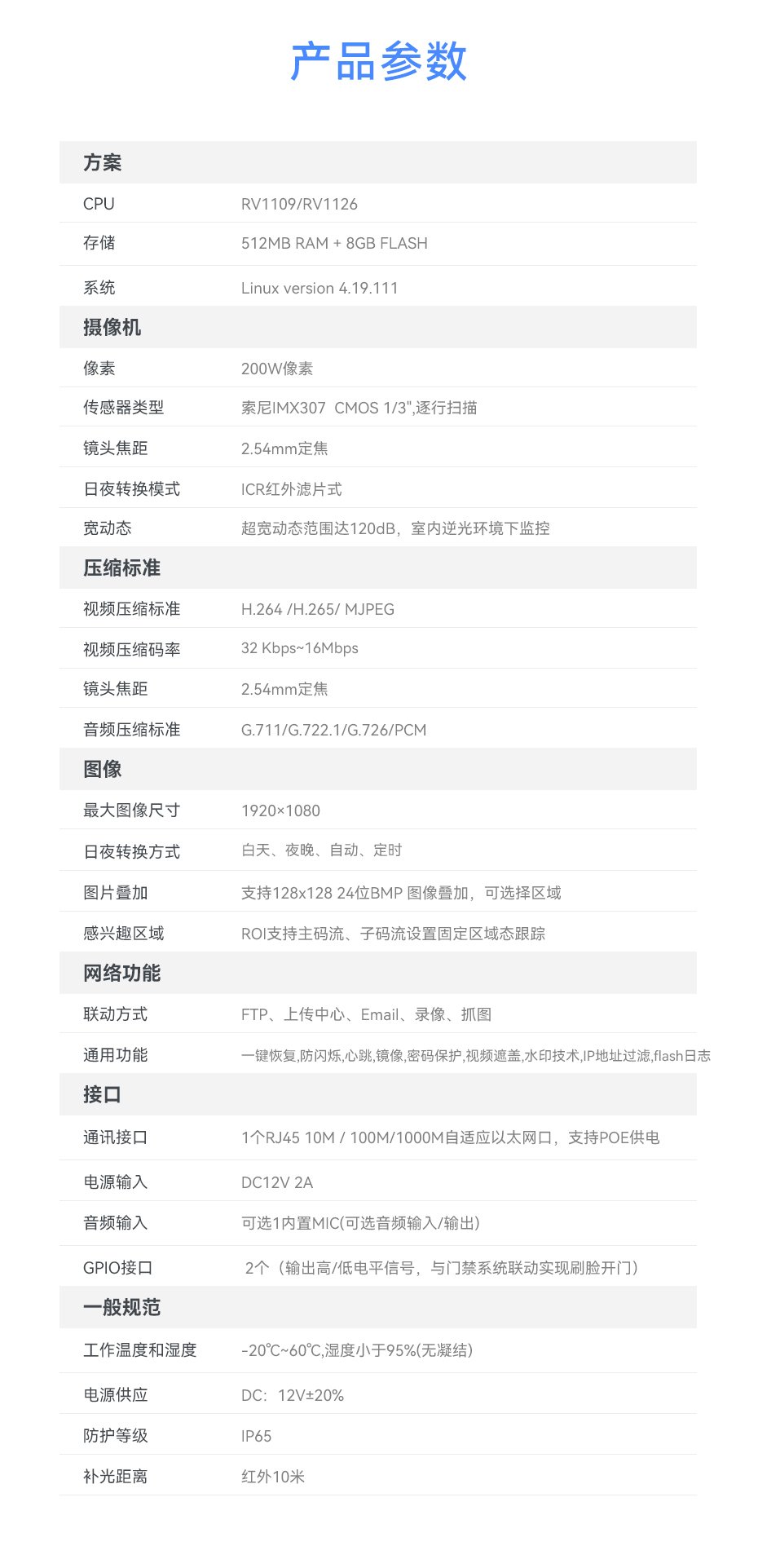 天波V62小区监控摄像头参数